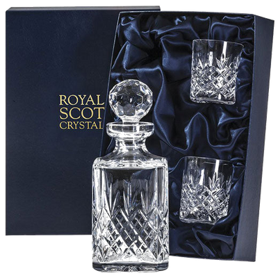 royal scot crystal edinburgh square spirit decanter with whisky tumbler set