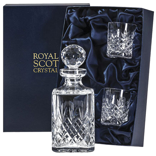royal scot crystal edinburgh square spirit decanter with whisky tumbler set