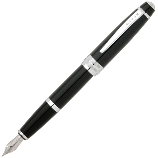 The Cross Bailey collection black fountain pen with chrome fittings.