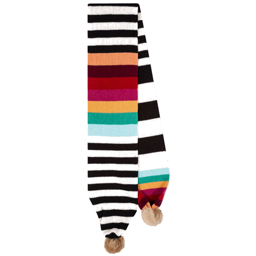This Monochrome Stripe Knitted Wool Pom-Pom Scarf was designed by Paul Smith.