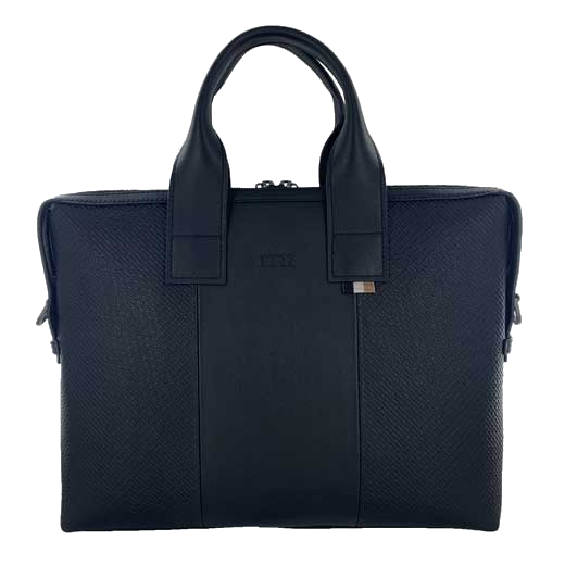 This Hugo Boss document case is made from a black leather material.