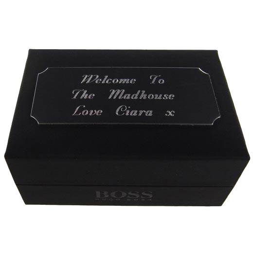 Wheelers Luxury Gifts specialise in engraving onto Plaques for gift boxes.