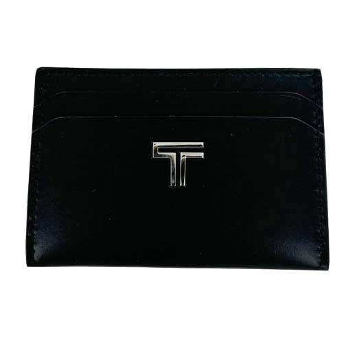 This TUMI black leather card holder comes with the branding on the front.
