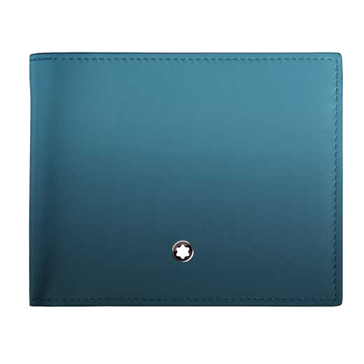This Montblanc blue leather wallet is made with a smooth blue leather on the inside and has space for 6 credit cards.