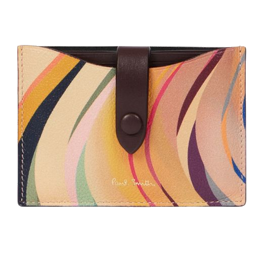 Paul Smith Women's Dusky Swirl Leather Pull-Out Card Holder has 2 card slots that are fastened with the popper button and flap closure.