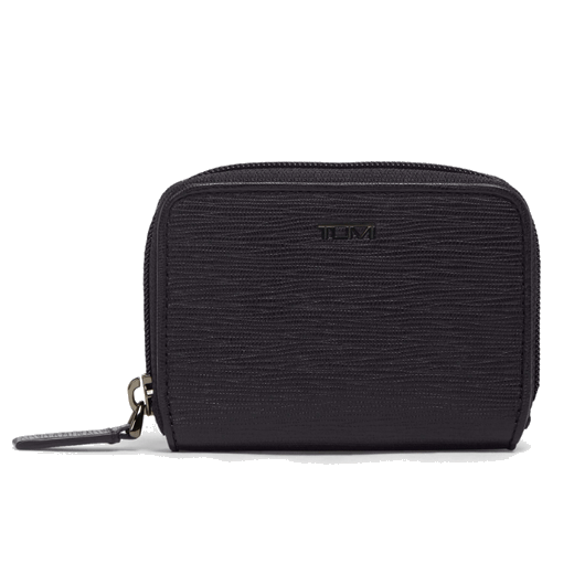 TUMI Black Embossed Nassau Zip Around Card Case