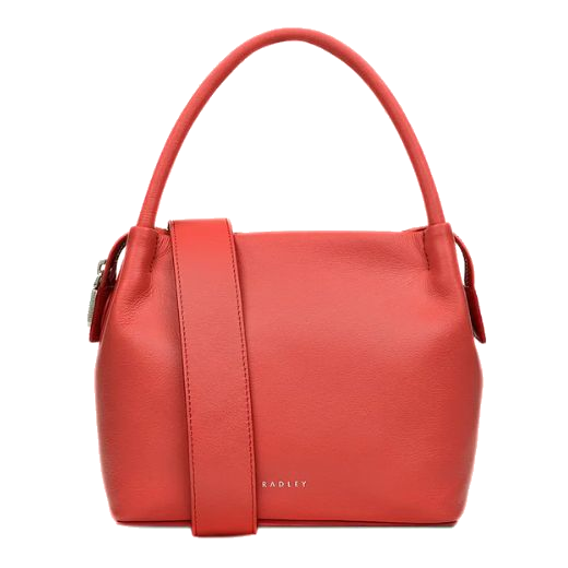 Radley's Ivydale Road Small Zip-Top Lava Red Bag is made out of smooth grained leather with tubular handles.