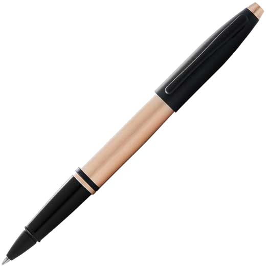This is the Cross Matte Rose Gold & Black Lacquer Calais Rollerball Pen.
