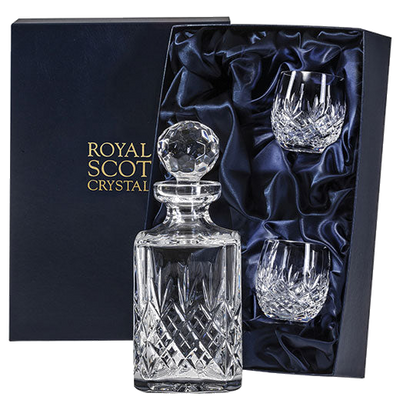 royal scot crystal square spirit 2 barrel edinburgh set packaging