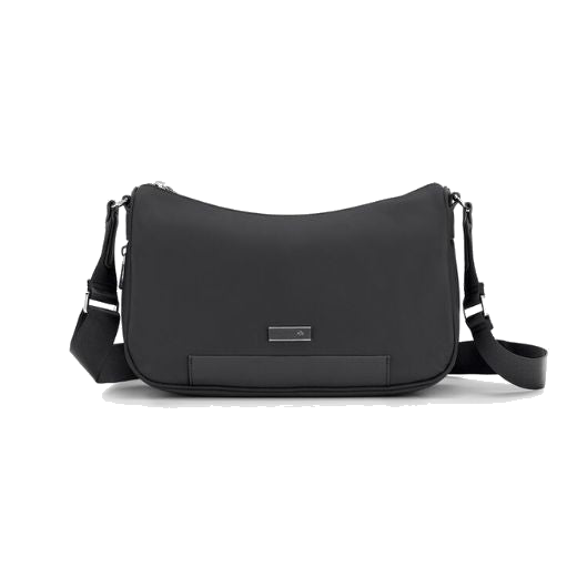This Zalia 3.0 Rounded Shoulder Bag in Black by Samsonite is made out of recycled PET and features polished silver trims.