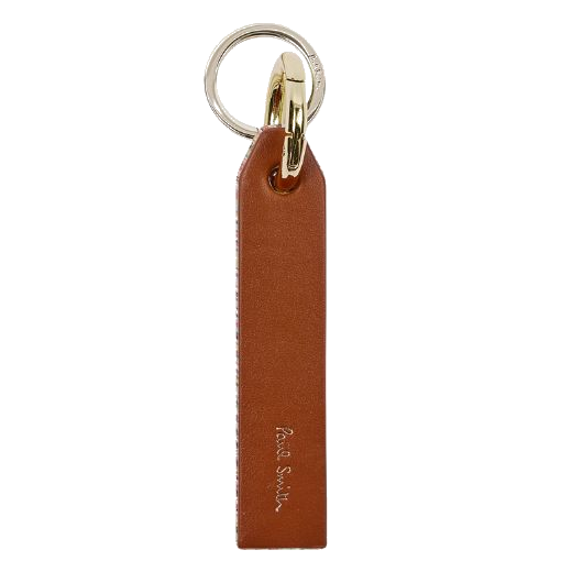 Paul Smith's Signature Stripe Brown Leather Keyring is made with cowhide leather and lamb leather trims.