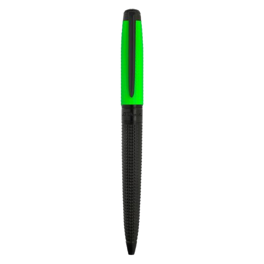 This S.T. Dupont Line D Eternity Neon Green Ballpoint Pen has the diamond guilloche pattern on the cap and barrel with a matching black PVD clip.