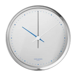 Georg Jensen's Koppel White Stainless Steel Wall Clock 22cm has blue detailing that stands out against the white