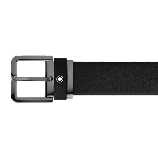 Montblanc's Ruthenium Pin Buckle & Black Leather 35 mm Belt is great for wearing casually or to work as it matches everything.