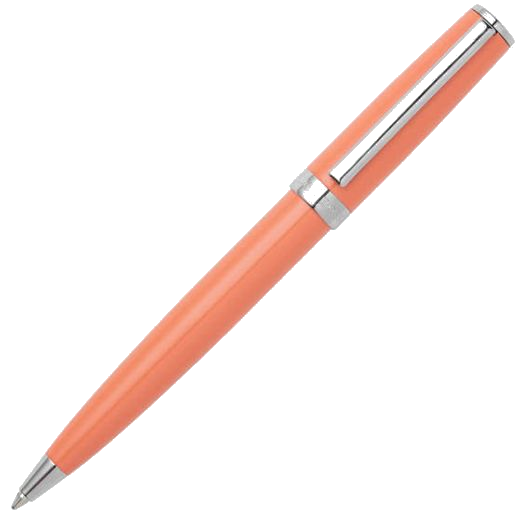 This Hugo Boss Light Orange Gear Icon Ballpoint Pen has polished chrome trims that stand out from the light orange lacquer.