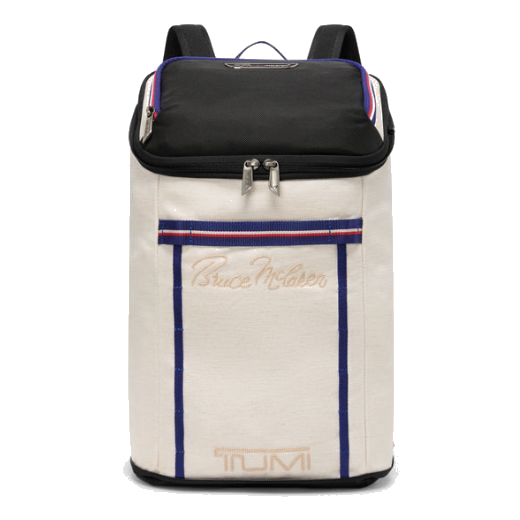 This TUMI McLaren Packable Vintage Nylon Backpack has a vintage style exterior with a nylon finish
