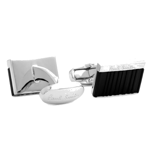 These Paul Smith Black 'Shadow Stripe' Rectangular Cufflinks are engraved with the signature brand name on the front and on the back.