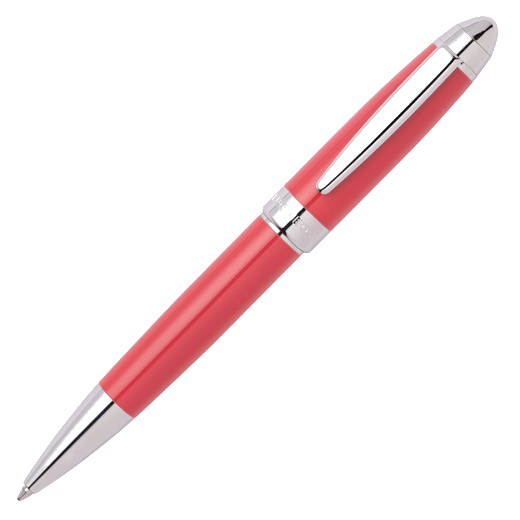 The Hugo boss Icon Ballpoint Pen in Coral & Chrome is made with brass.