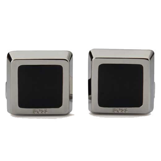 BOSS cufflinks come in a silver colour with a black enamel infill.