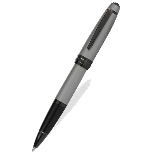 This Bailey Matte Gunmetal Grey Rollerball Pen by Cross has a sleek barrel and cap in a matte grey with polished black trims.