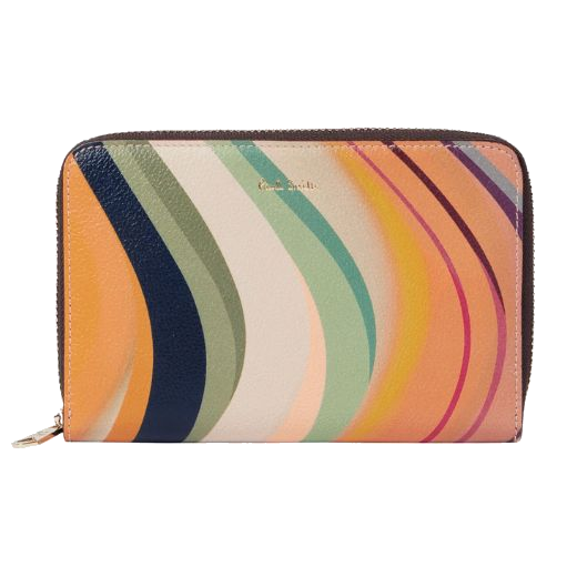 Paul Smith's 'Dusky Swirl' Leather Zip-Around Medium Purse has the swirl pattern with muted shades on the exterior and a burgundy leather on the inside.