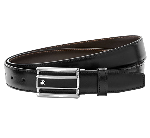 Close up of the cut out buckle on teh Montblanc reversible Contempory Line belt.