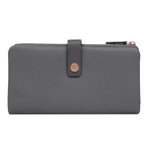 Radley's Larkswood Bifold Matinee Charcoal Leather Purse is made with soft grain leather and rose gold trims.