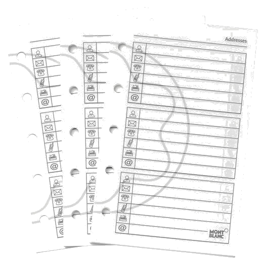 The Montblanc white address and personal details pocket pages.