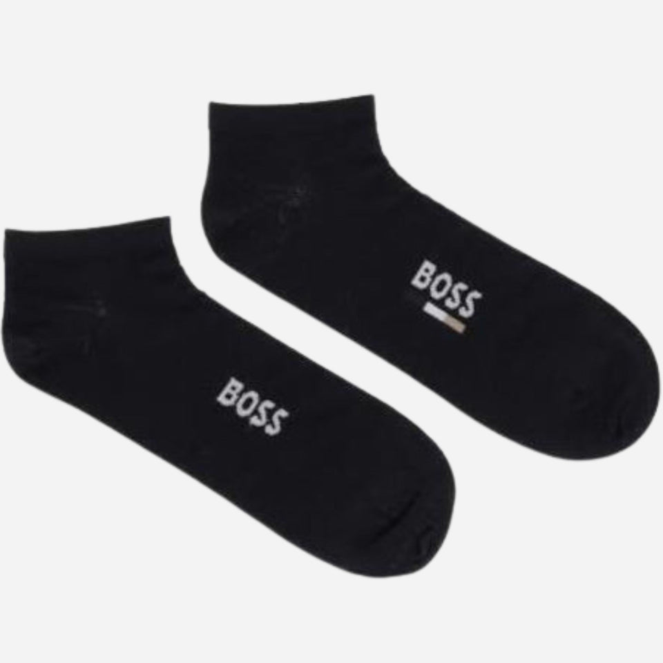 The BOSS 2-Pack Ankle Length Black Cotton Blend Socks by BOSS.