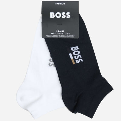 The BOSS 2-Pack Ankle Length Dark Blue and White Cotton Blend Socks by BOSS.