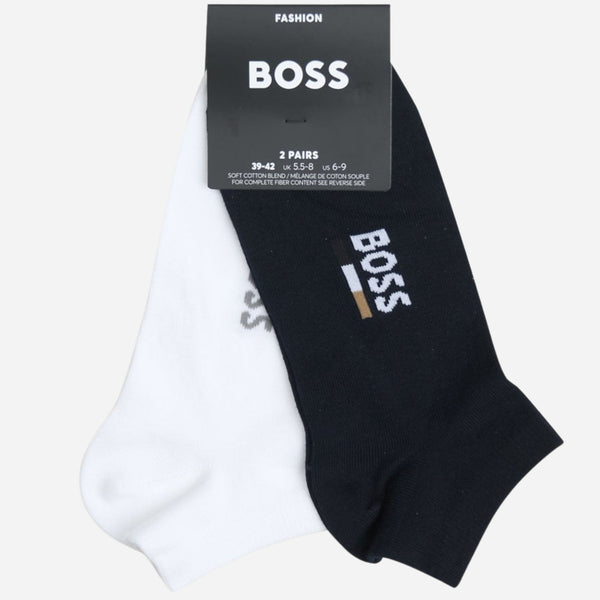 The BOSS 2-Pack Ankle Length Dark Blue and White Cotton Blend Socks by BOSS.