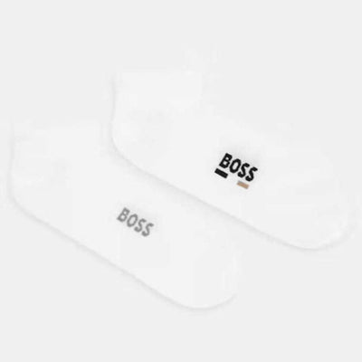 The BOSS 2-Pack Ankle Length White Cotton Blend Socks by BOSS.