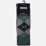 The BOSS 2-Pack Regular Length Green Cotton Blend Argyle Socks in the packaging.