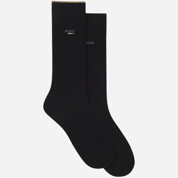 The BOSS 2-Pack of Regular-Length Cotton-Blend Iconic Logo Black Socks by BOSS.