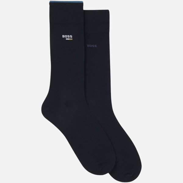 The BOSS 2-Pack of Regular-Length Cotton-Blend Iconic Logo Navy Blue Socks by BOSS.