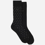 The BOSS 2-Pack of Regular Length Cotton Blend Black Socks with Three-Stripe Pattern by BOSS.