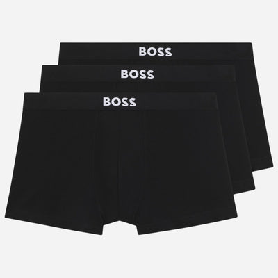 The 3-Pack Cotton Stretch BOSS One Black Boxer Trunks with Logo Waistbands by BOSS.