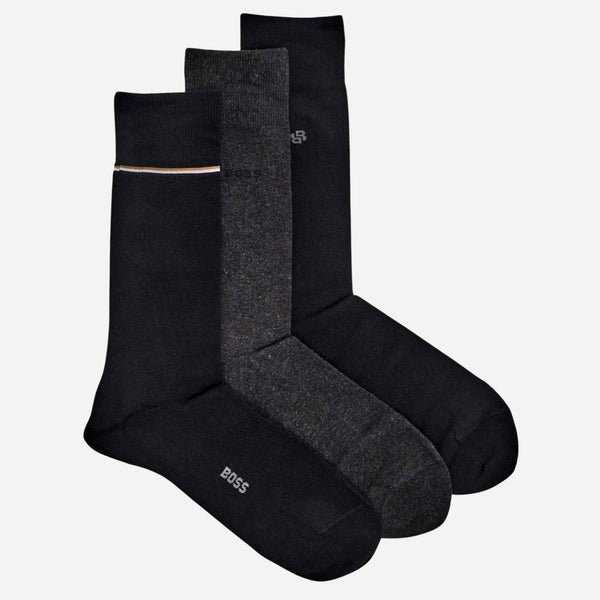The BOSS 3-Pack of Black and Grey Socks with Logo Gift Set by BOSS.