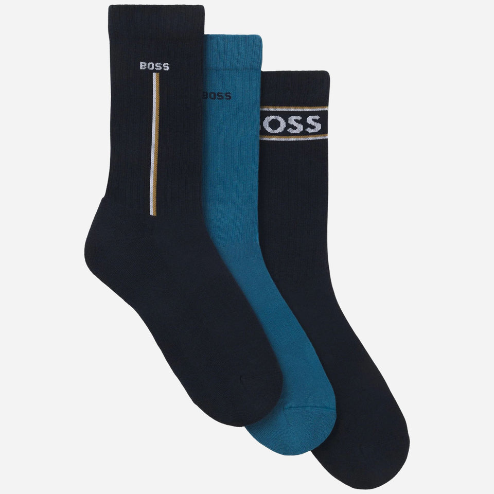 The 3 Pairs of Socks Iconic Gift Set in Black and Blue with BOSS Logo by BOSS.