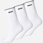 The BOSS 3-Pack of Quarter-Length Cotton-Blend White Socks with Three-Stripe Edges by BOSS.