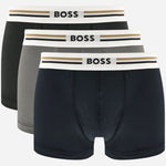 The BOSS 3-Pack of Viscose Stretch Revive Boxer Shorts with Three Stripe and Logo Waistband by BOSS.