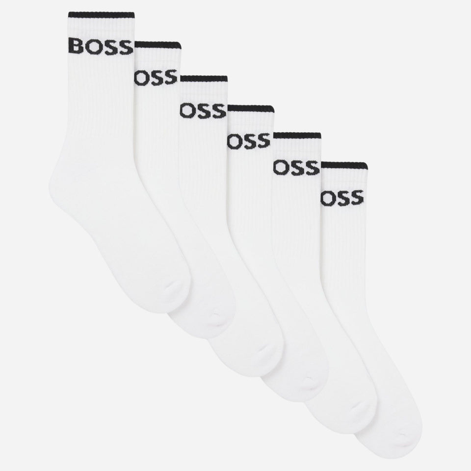 6-Pack Ribbed Quarter Length White Cotton Blend Socks