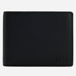 The BOSS Arezzo Grained Black Leather Trifold Wallet with Embossed Logo by BOSS.