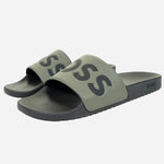 The Aryeh Open Green Italian Made Slides with Large Black Logo by BOSS.