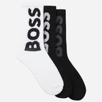 The BOSS Pack of 3 White & Black Quarter Length Cotton Blend Socks with Large Logos by BOSS.