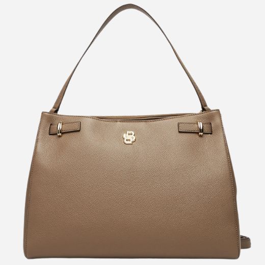 The Beyond Beige Grained Leather Tote Bag with Double 'B' Monogram by BOSS.