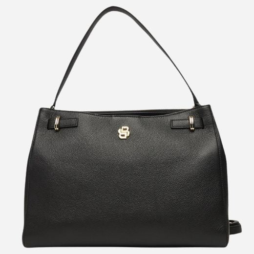 The Beyond Black Grained Leather Tote Bag with Double 'B' Monogram by BOSS.