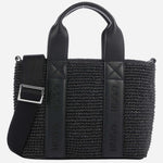 The BOSS Becky Black Raffia Mini Tote Bag with Zip by BOSS.