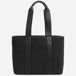 The BOSS Becky Black Raffia Tote Bag with Embossed Hugo Detailing by BOSS.