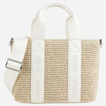 The BOSS Becky White Raffia Mini Tote Bag with Zip by BOSS.
